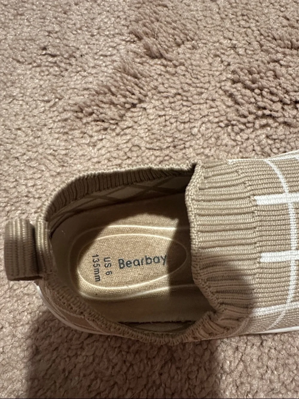 Baby Knit Slip-On Walkers in Beige and White - Neutral Grid Design